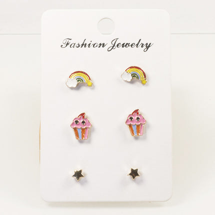 Rainbow ice cream star earrings set