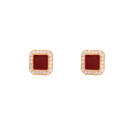Geometric Square Pearl Stud Earrings - FASHION SHEGOODS LLC