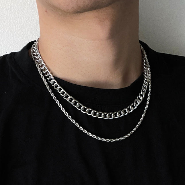 Men Hip Hop Jewelry Multi Double 2 Layers Chain Necklace