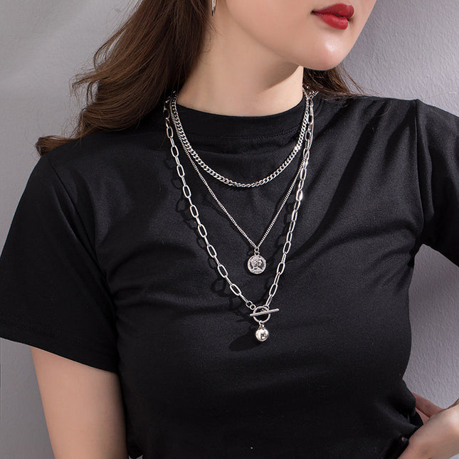 Vintage Round Ball Pendant Necklace Charm Layered