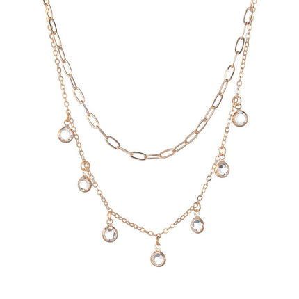 Double Layer Chain Crystal Pendant Necklace
