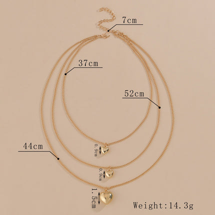 Multi Layers Chain Necklace Metallic Color Heart Pendant - FASHION SHEGOODS LLC