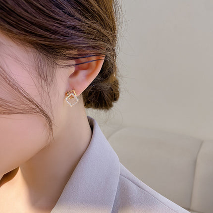 Geometry Hollow Rhinestone Squares Earrings - FASHION SHEGOODS LLC