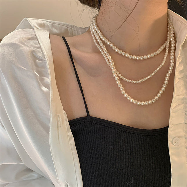 Women Multi Strand Classic Faux Pearl Necklace