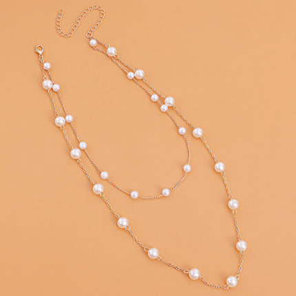 Elegant White Pearl Chain Necklace Women Collar