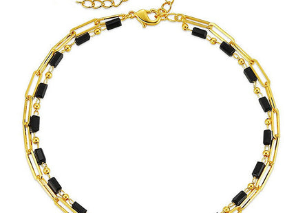 Beach Black Crystal Anklet Chain Layer Beaded Foot Bracelet
