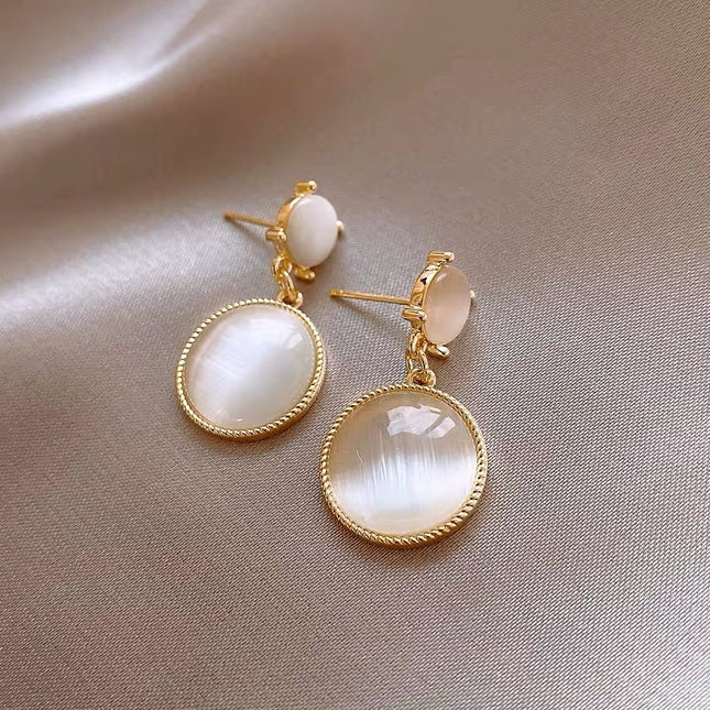 Geometric Round Opal Stone Earring