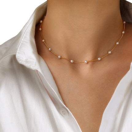 Pearl Beads Chain Choker Necklace - FASHION SHEGOODS LLC
