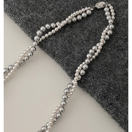 Imitation Pearl Wrapped Necklace Double Layer - FASHION SHEGOODS LLC