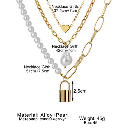 Heart Star Charm Paperclip Chain Choker Necklace Layered Lock Pendant - FASHION SHEGOODS LLC