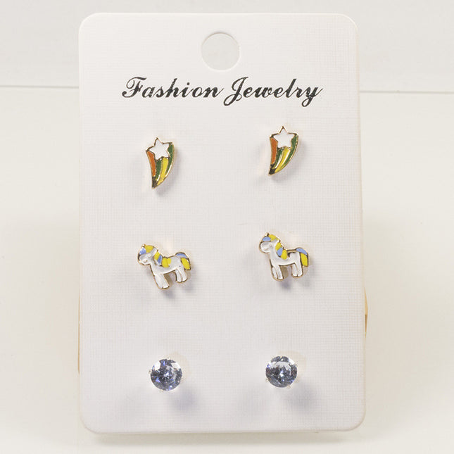Rainbow pony stud earrings set