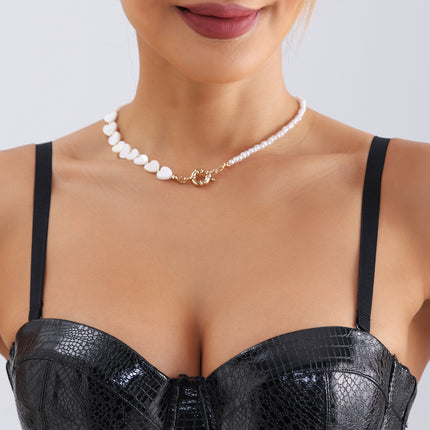 Shell Heart Pearl Necklace Choke Pearl Necklace