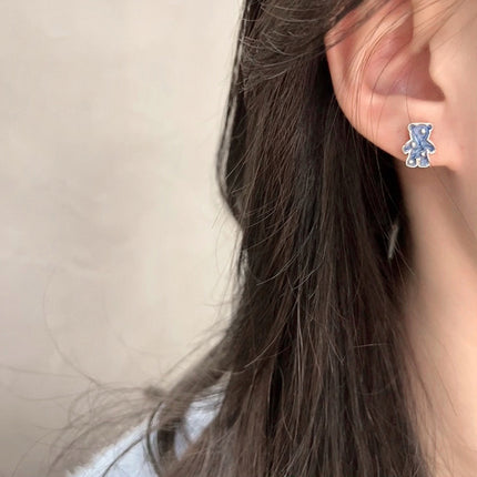 Blue Enamel Bear Earring