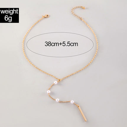 Women Design Collar Chain Necklace Simple Pearl