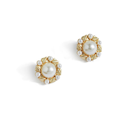 Metal Pearl Flower Round Earrings - FASHION SHEGOODS LLC