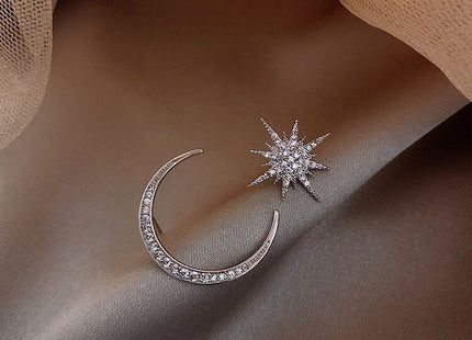 Crescent Moon Shooting Star Jewelry Stud Earrings