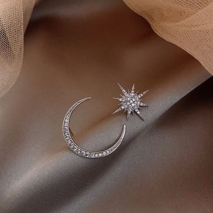 Crescent Moon Shooting Star Jewelry Stud Earrings