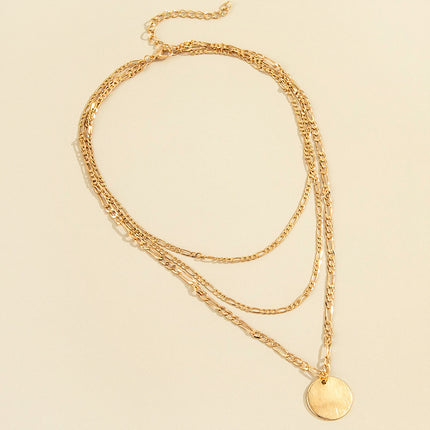 Vintage Layered Choker Necklace Geometric Round Pendant Necklace
