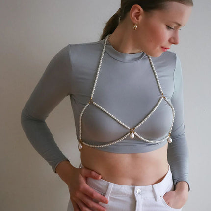Pearl Leisure Strap Summer Bra Chest Chain