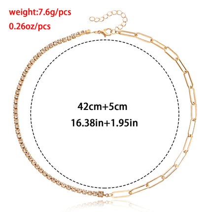 Paper Clip Chain with Colorful Zirconia Tennis Necklace - FASHION SHEGOODS LLC