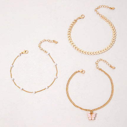 Doubled Layered pink butterfly Anklet Women Jewelry