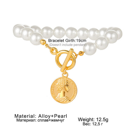 OT Clasp Lock Pearl Pendant Necklaces Gold Coin Charms - FASHION SHEGOODS LLC