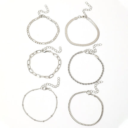 Simple 6pcs Metal Chain Bracelet Set