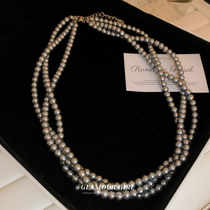 Retro Choker Multi Layer Pearl Necklace Women