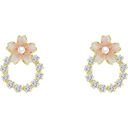 Pink Cherry Blossom Wreath Stud Earrings
