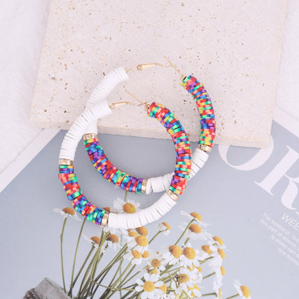 Bohemian Handmade Mix Color Plymer Clay Hoop Earrings