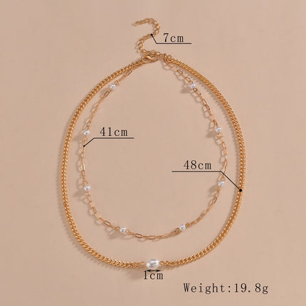 Plain Chain Layer Faux Pearl Choker Jewelry Necklace