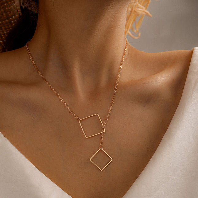 Hollow Square Pendant Necklace for Women