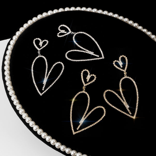 Crystal Rhinestone Heart Drop Dangle Earrings