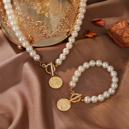 OT Clasp Lock Pearl Pendant Necklaces Gold Coin Charms - FASHION SHEGOODS LLC