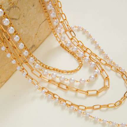 Layer Pearl Necklace Long Chain Necklace - FASHION SHEGOODS LLC