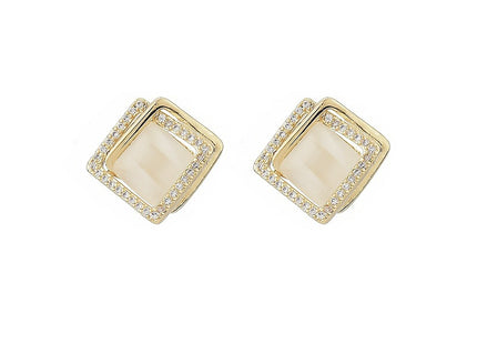 Geometric Opal Rhinestone Stud Earrings