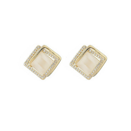 Geometric Opal Rhinestone Stud Earrings - FASHION SHEGOODS LLC
