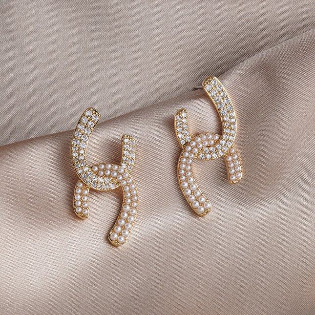 Romantic Double Rhinestone C Earrings