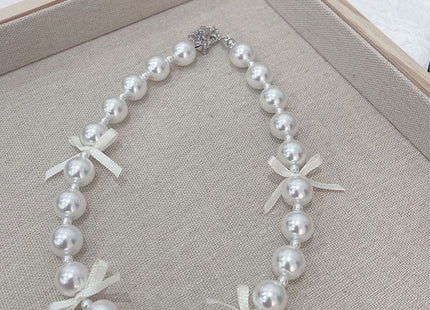 Ribbon Bow Necklace Women's Love Pearl Bead Layered Necklace
