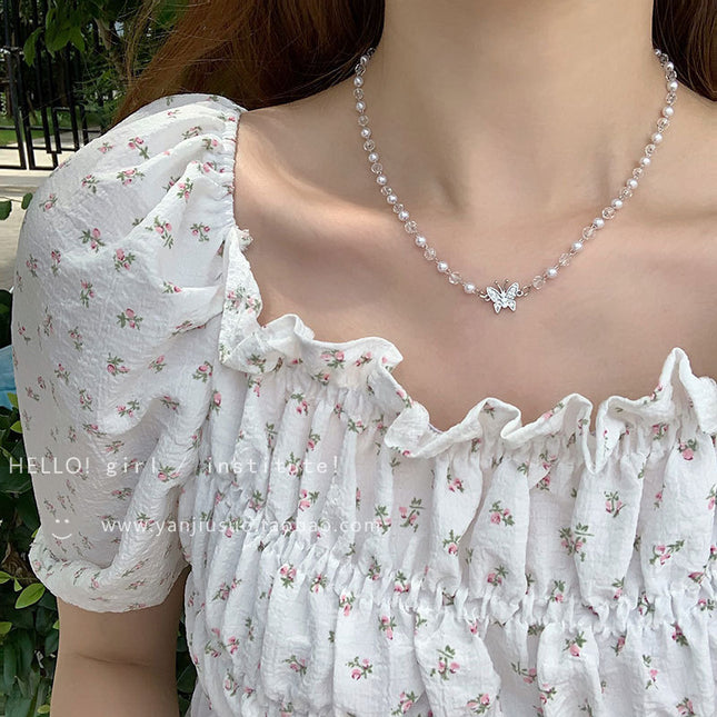 Pearl Butterfly Charm Necklaces