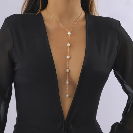 Simple Long Pearl Beads Tassel Chain Necklace