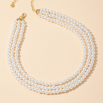 Faux Pearl Layered Three Strand Necklace Vintage - FASHION SHEGOODS LLC