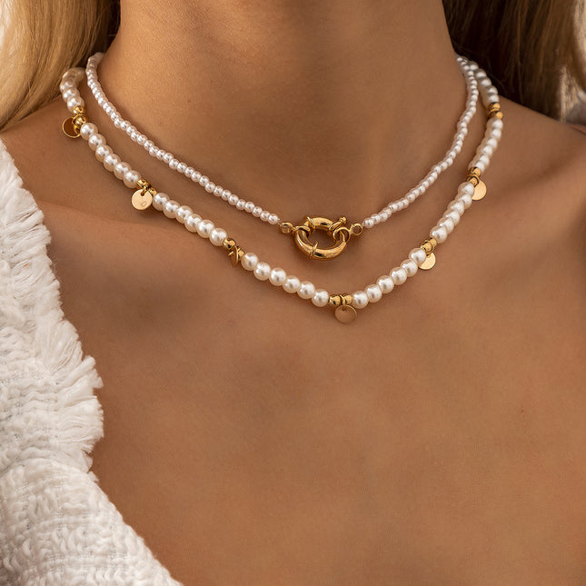 Imitation Pearl Geometric Pendant Necklace - FASHION SHEGOODS LLC