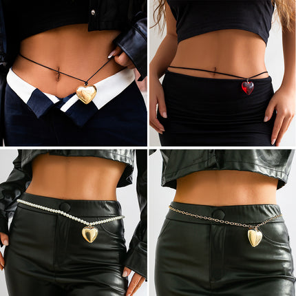 White Pearl Bead Exaggerated Metal Large Heart Pendant Sexy Women Waist Chain