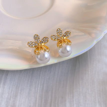 Five-Petal Flower Pearl Drop Earrings - FASHION SHEGOODS LLC
