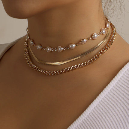 Layered Pearl Beads Choker Necklace for Women