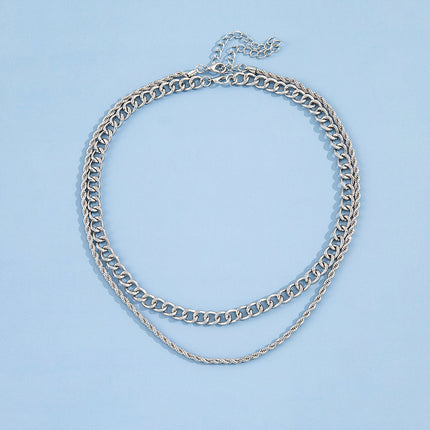 Men Hip Hop Jewelry Multi Double 2 Layers Chain Necklace