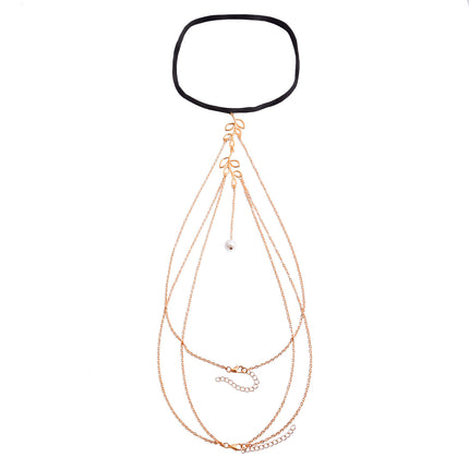 Multi Layer Tassel Pearl Clip Bead Leg Chain