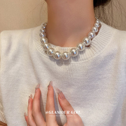 Vintage Beaded Chain Necklace Ethnic Imitation Big Pearl