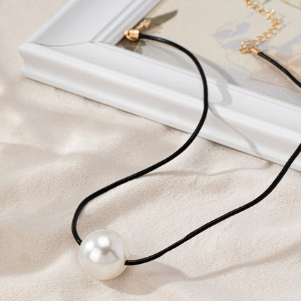 Black Wax Rope Single Pearl Necklace